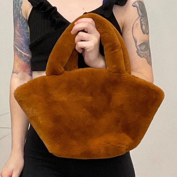 Zara Faux Fur Mini Tote Bag One Size Brown - Picture 1 of 3